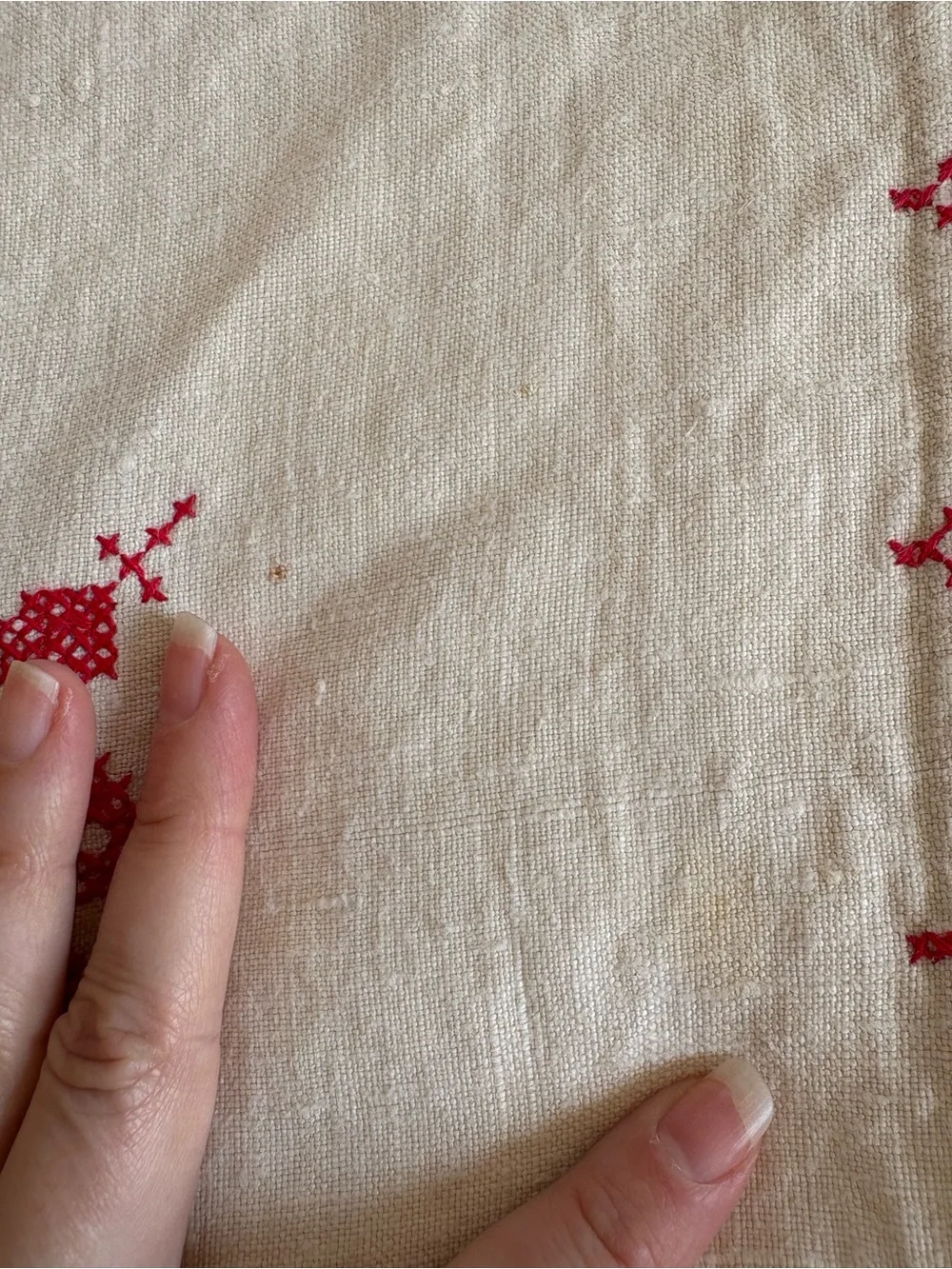 Vintage Red and Cream Embroidered Dining Tablecloth